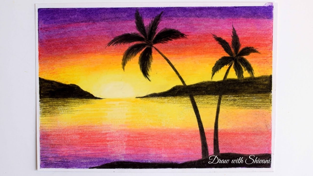 Easy Landscape Using Oil Pastels Landscape Drawing For Beginners YouTube