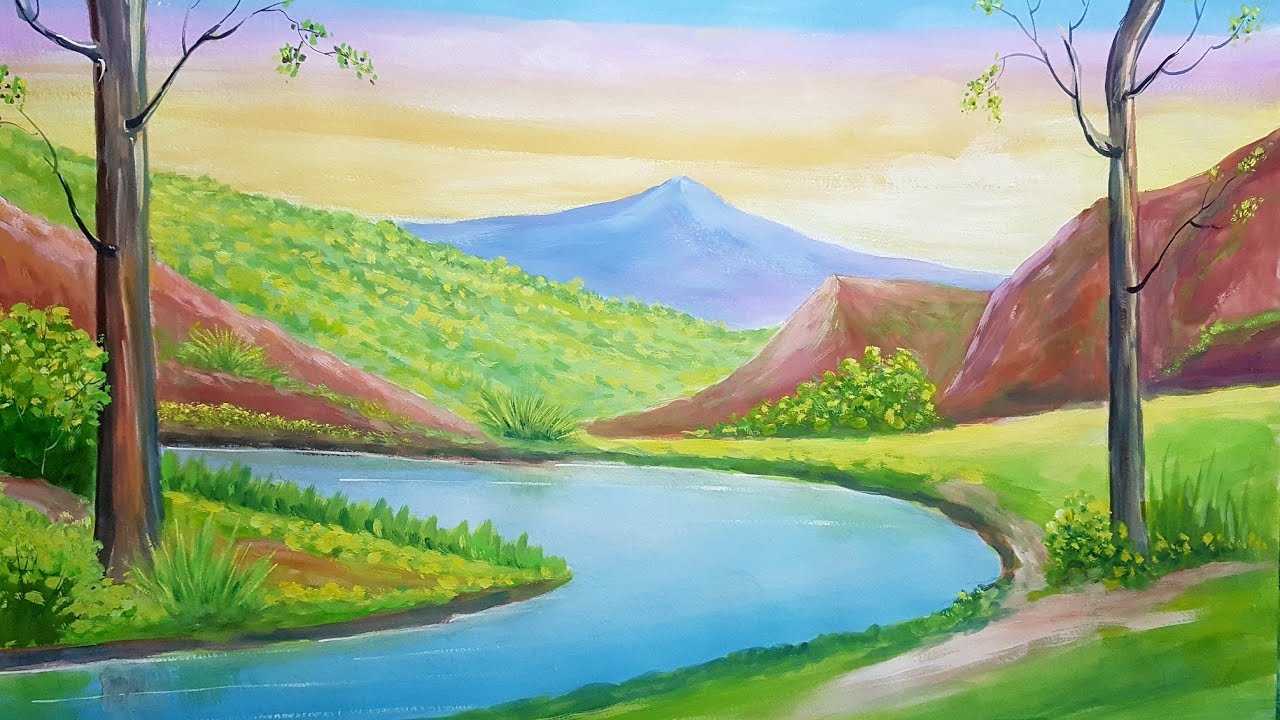 Easy Poster Colour Landscape Painting For Beginners Step By Step YouTube