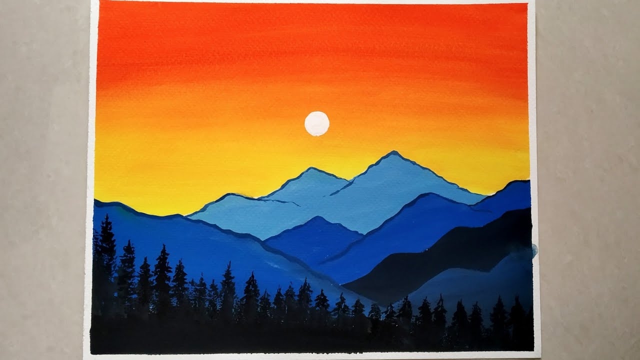 Easy Poster Colour Sunset Landscape Painting For Beginners How To Paint Poster Color Scenery YouTube