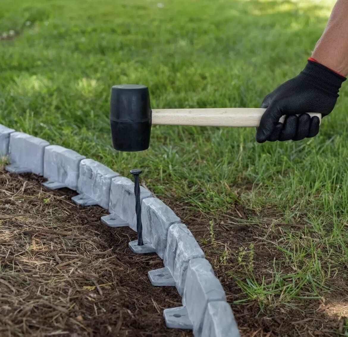EasyFlex No Dig Landscape Edging W Anchoring Spikes 2 7 In Tall 15 Ft Stonelook EBay