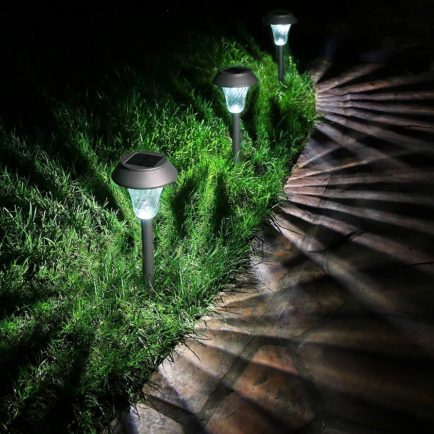 Enchanted Spaces Gray Solar Path Light Set Of 6 With Glass Lens Metal Ground Stake And Extra Bright LED For Garden Lawn Patio Yard Walkway Driveway Amazon