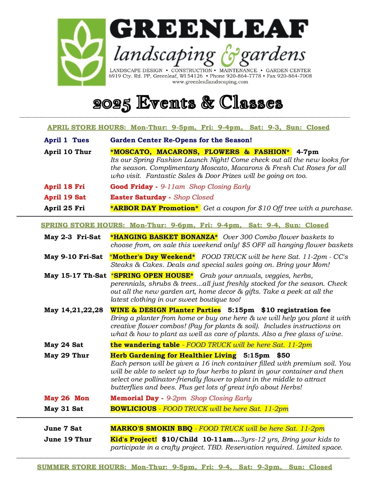Events Classes Greenleaf Landscaping Gardens