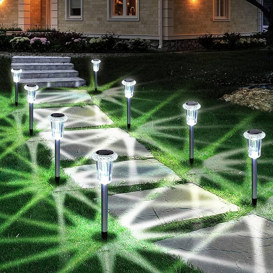 Eyrosa Solar Outdoor Lights 10 Pack Waterproof Stainless Steel Solar Stake Lights For Pathway Garden Yard Path Walkway Driveway Lawn Patio Outside Decor Cool White Amazon