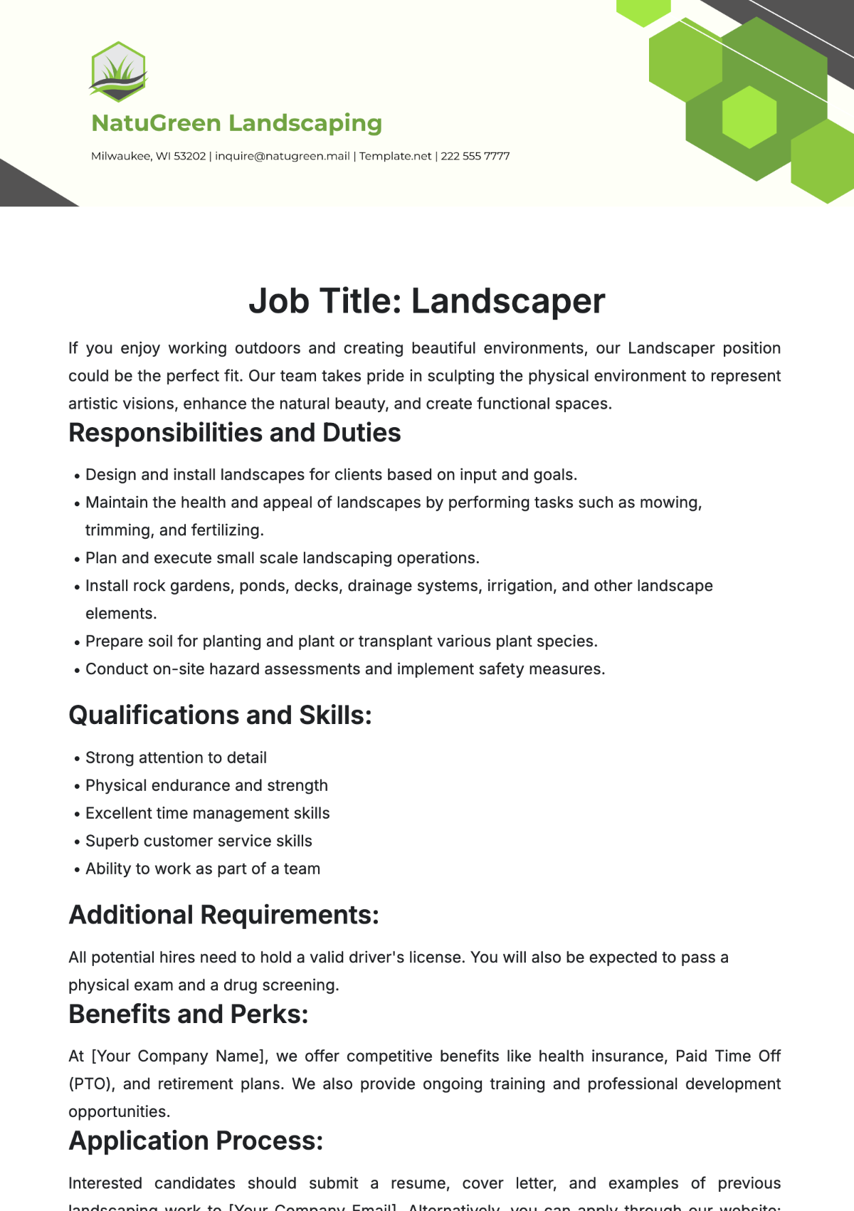 Free Landscaping Job Description Template To Edit Online