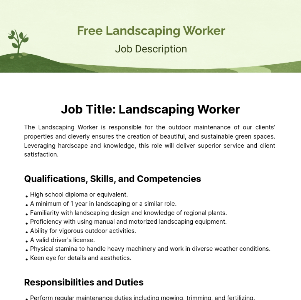 landscaping job details