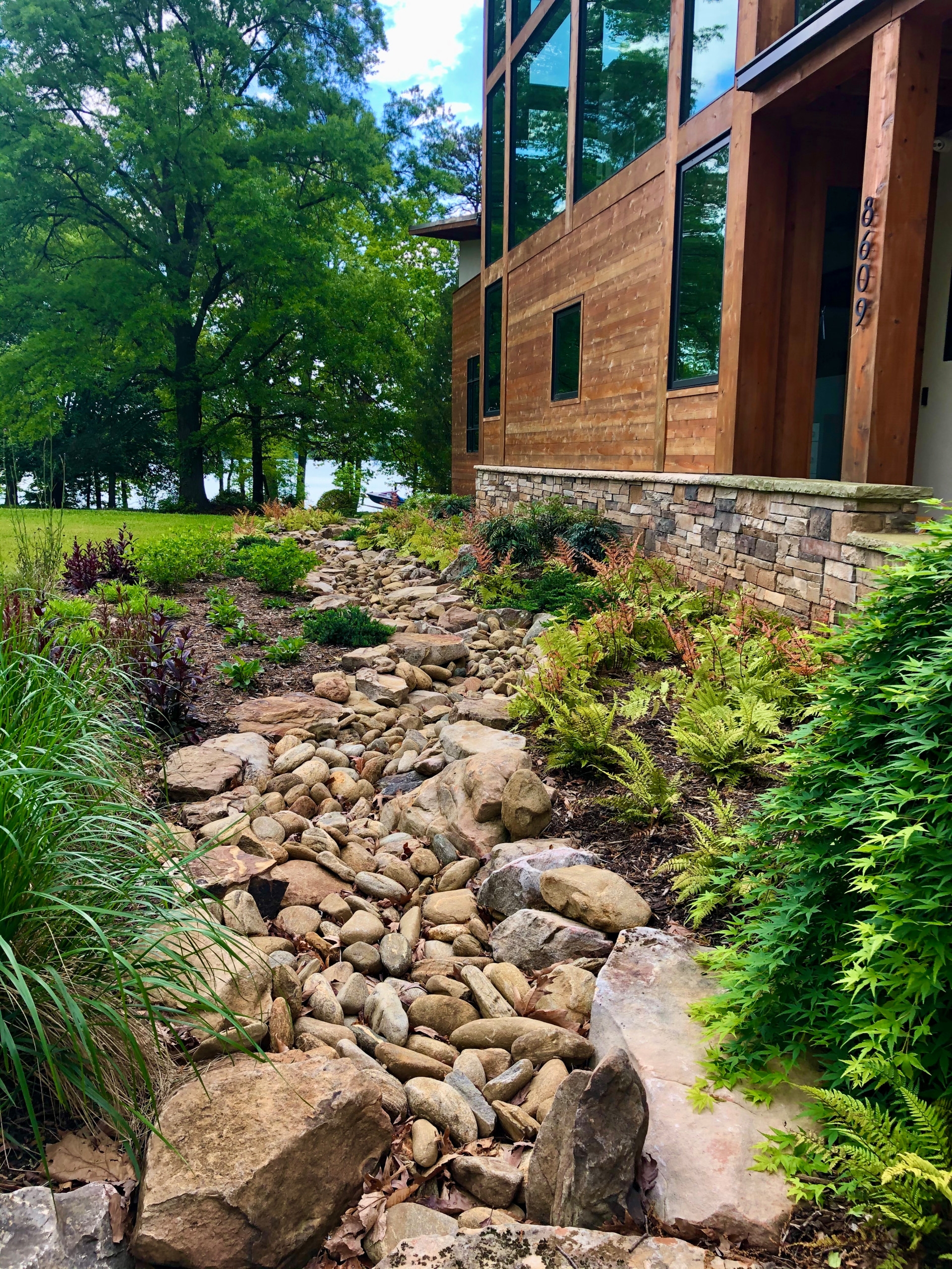 front yard dry creek bed landscaping