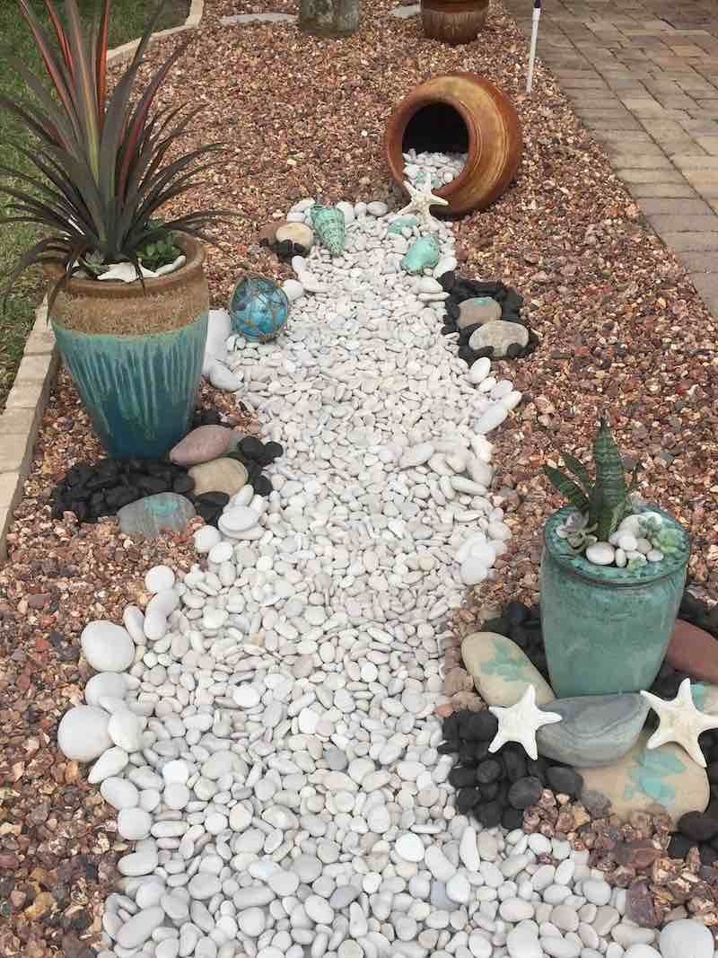front house river rock landscaping