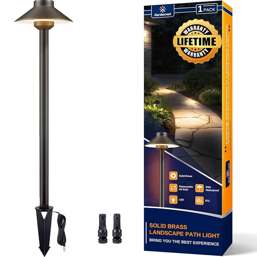 Gardenreet Outdoor Brass Pathway Lights Low Voltage Landscape Path Lighting Wired 12v Walkway Light LED IP65 Waterproof Hat Top Bronze For Outside Garden Yard Driveway G4 Bulb Not Included Amazon