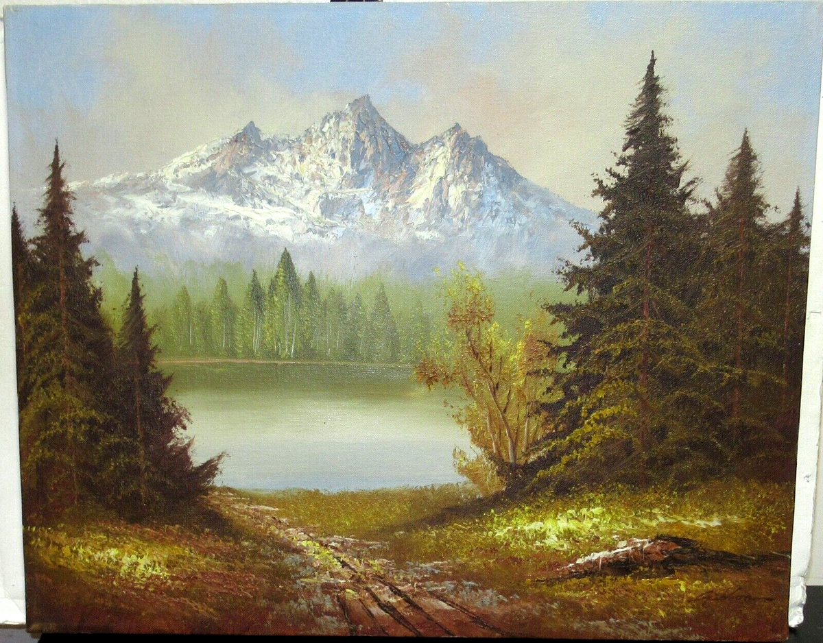 GIBSON SNOW MOUNTAIN RIVER LANDSCAPE ORIGINAL OIL ON CANVAS PAINTING EBay