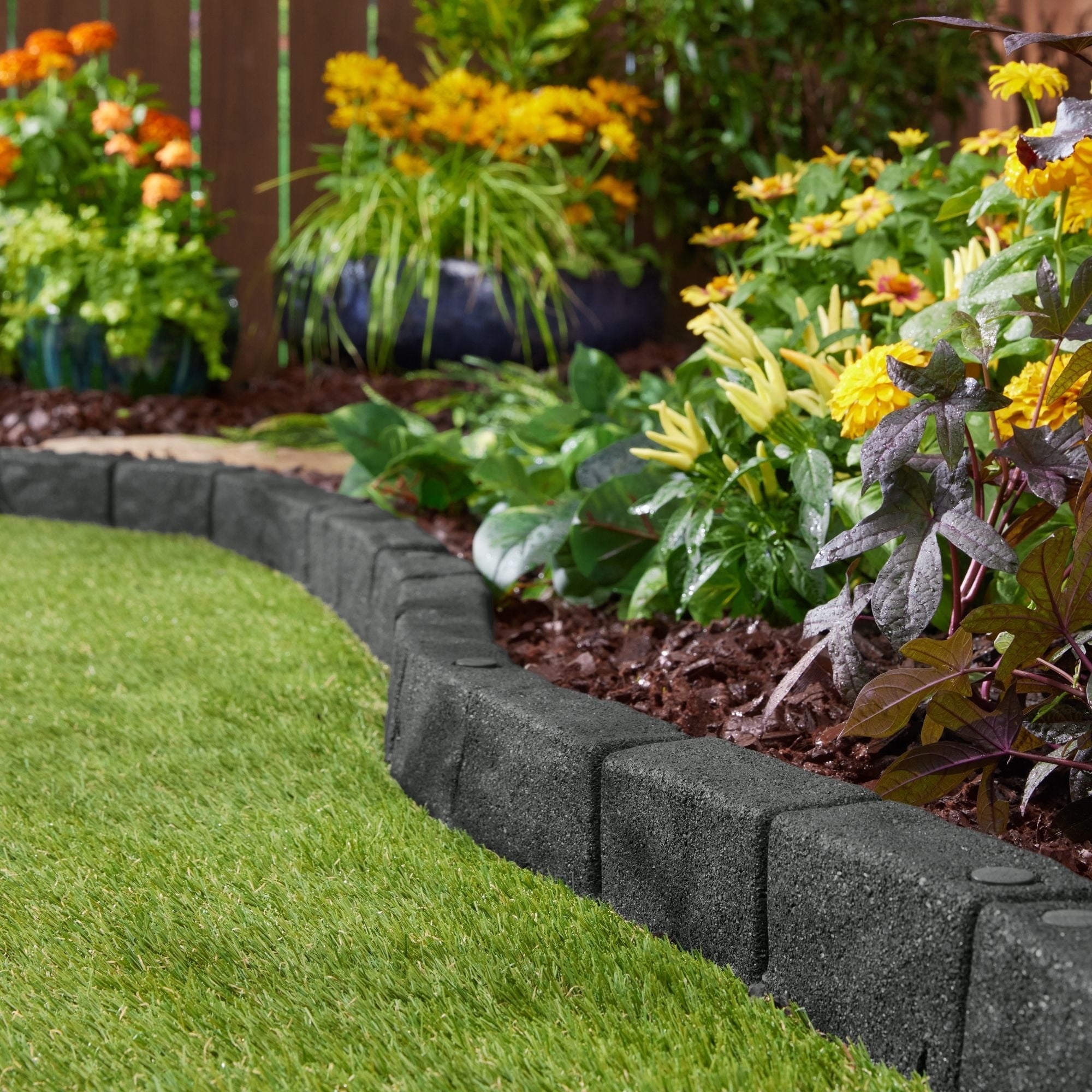 GroundSmart Cobblestone Rubber Garden Edging Curved Lawn Bed Flower Decor 4 Brown Border 4 Pack Walmart