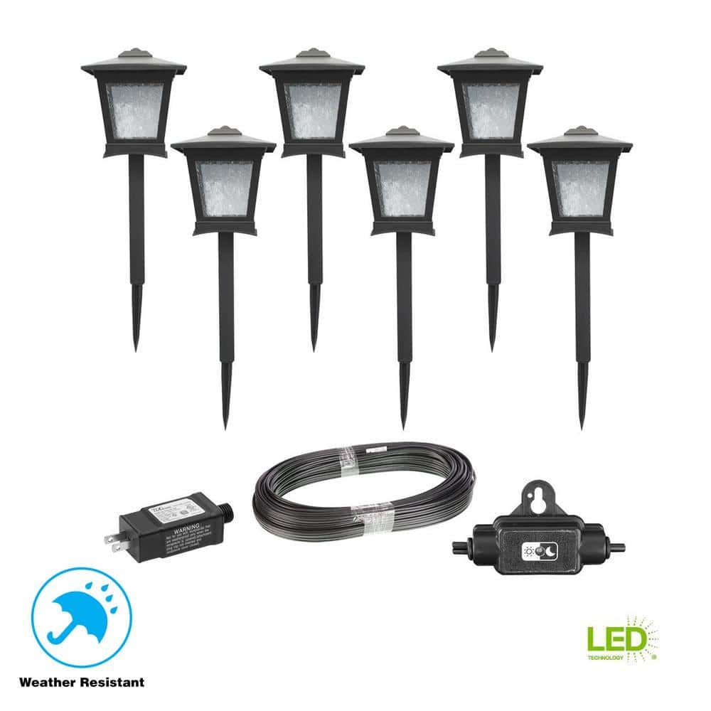 Hampton Bay Miramar 28 Lumen Low Voltage Black Integrated LED Outdoor Landscape Path Light Kit 6 Pack L08657 The Home Depot