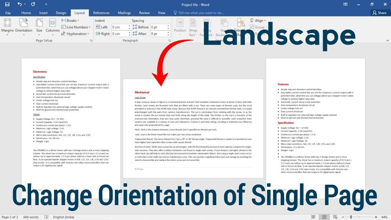 How To Change Orientation Of A Single Page To Make One Page Landscape Microsoft Word YouTube