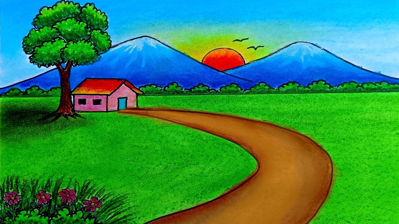How To Draw A Beautiful Landscape Easy For Beginners Scenery Drawing YouTube