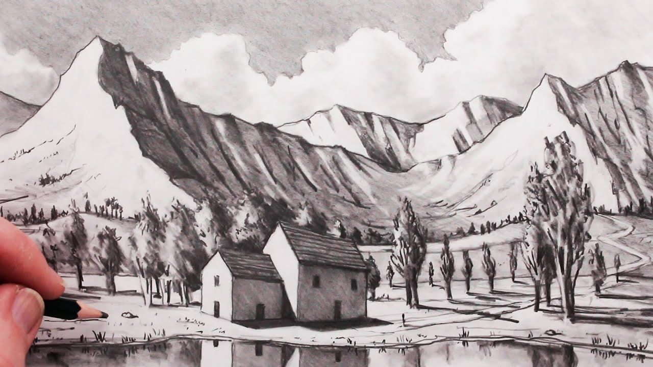 How To Draw A Landscape And A House Quick Pencil Sketch YouTube