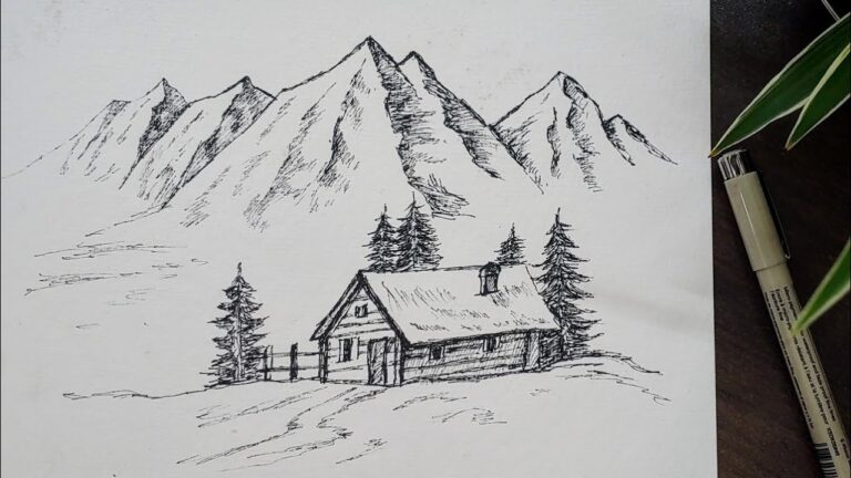 How To Draw A Mountain Landscape With Pen And Ink Easy Tutorial Video For Beginners Step By Step YouTube