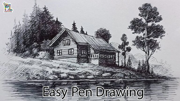 How To Draw A River Side House With Easy Pen Drawing Art With Pen YouTube