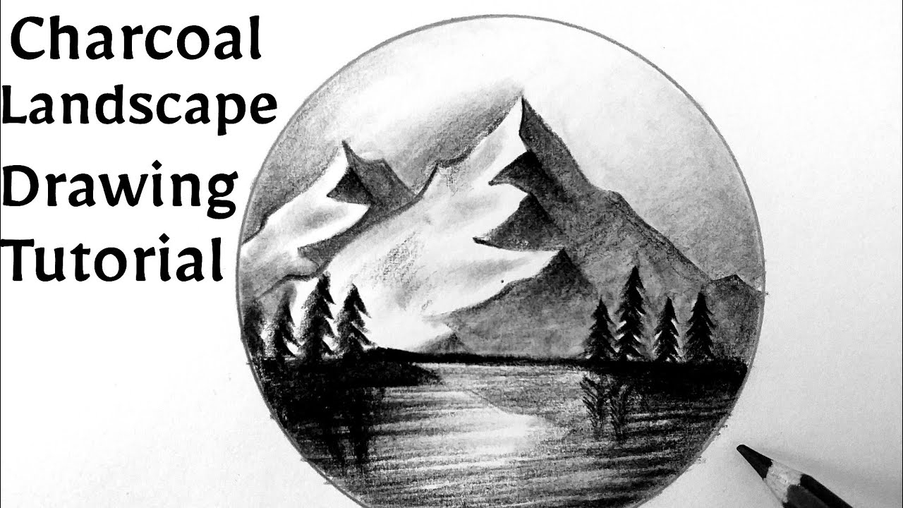 How To Draw A Simple Mountain Scenery landscape With Charcoal Pencil Easy Tutorial Drawing Lessons YouTube