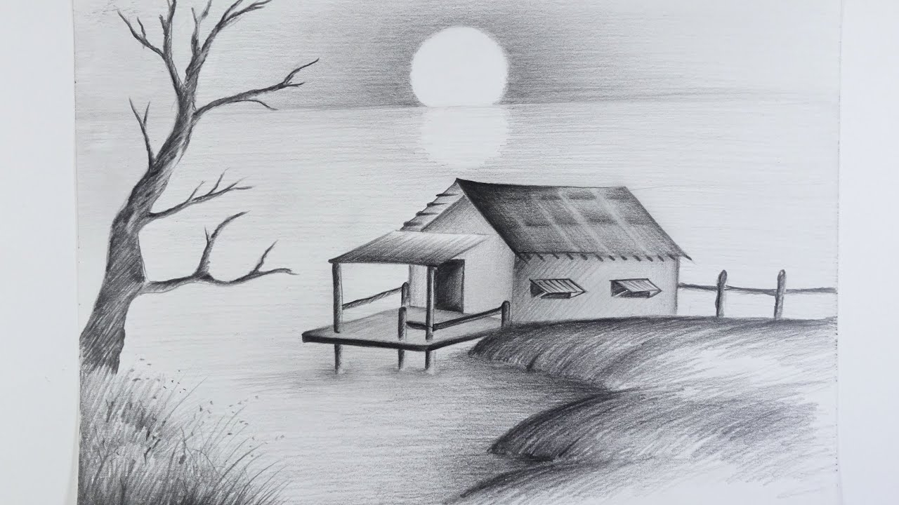 How To Draw Easy And Simple Landscape Pencil Sketch Scenery YouTube