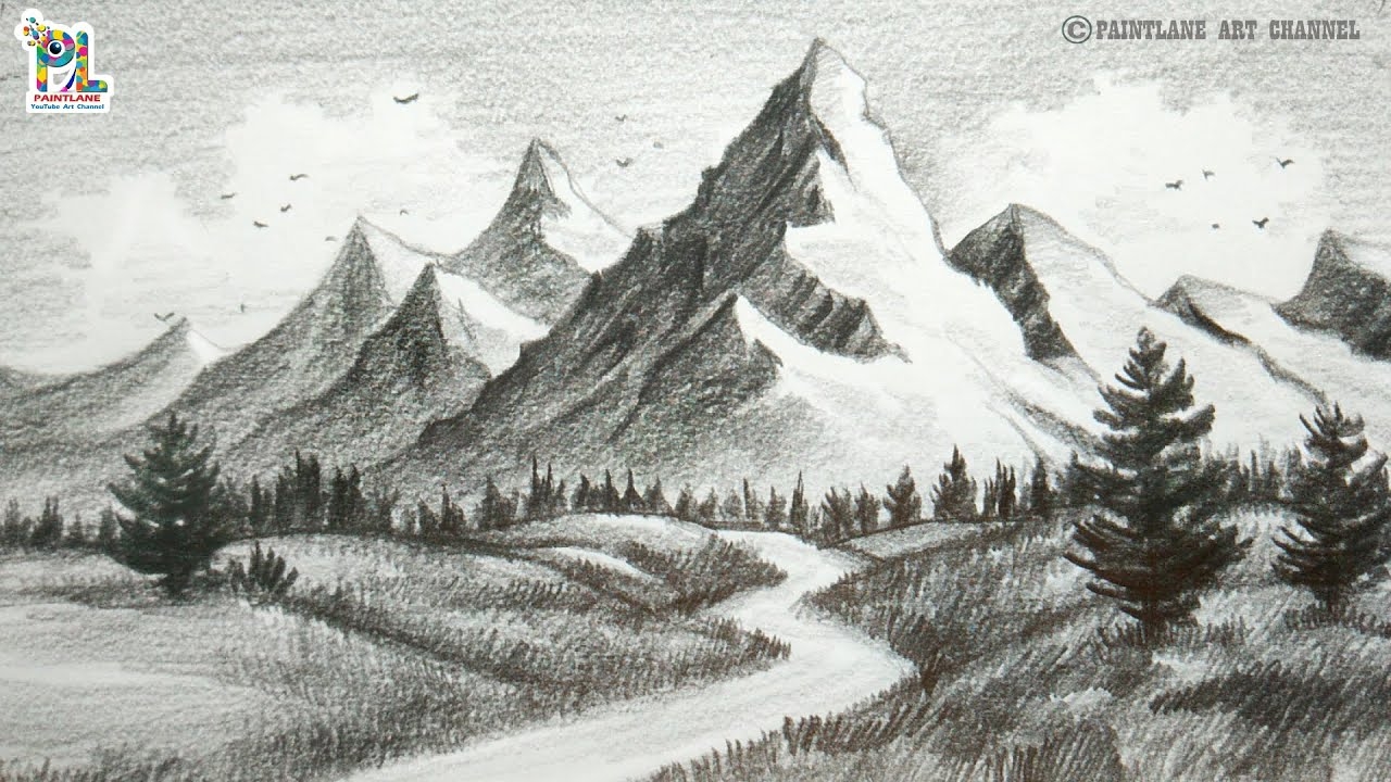 How To Draw Morning Mountains Landscape Art With Single Pencil PAINTLANE YouTube