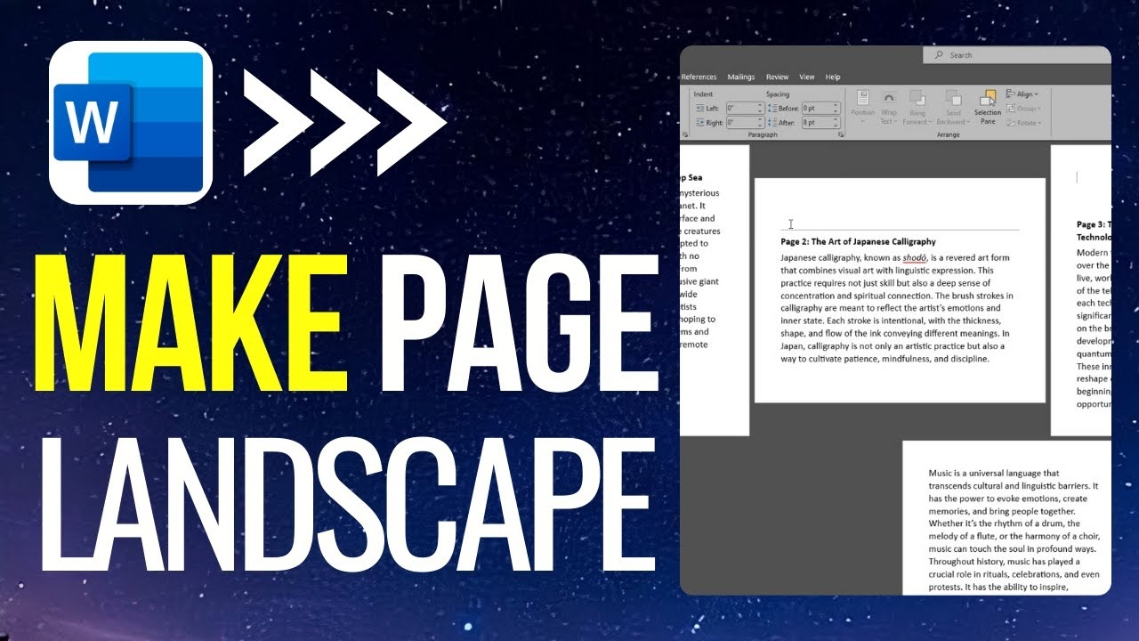make one page landscape in word