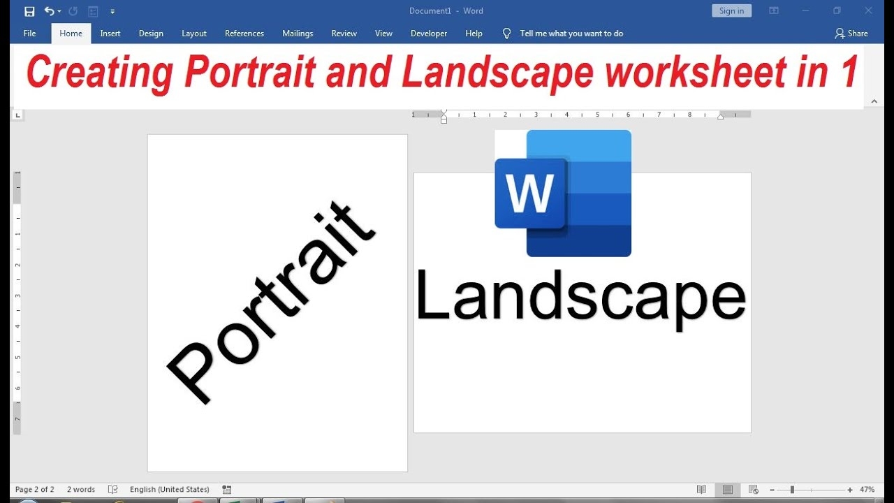 word make one page landscape