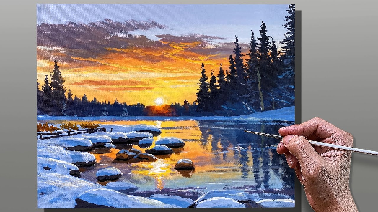 sunset landscape painting