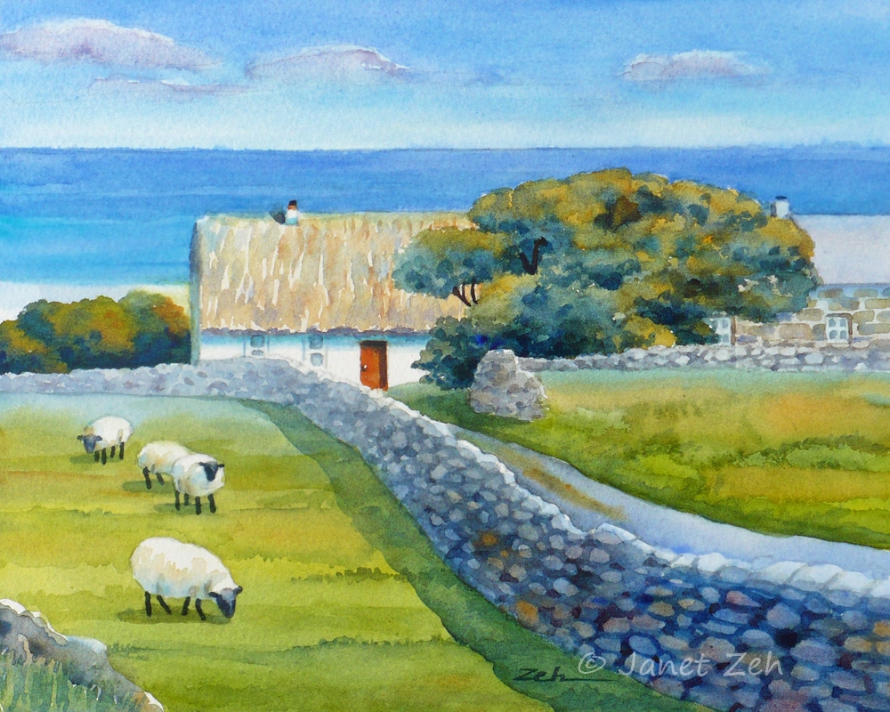 Janet Zeh Original Art Watercolor And Oil Paintings Ireland Watercolor Landscape Aran Islands Original Painting By Janet Zeh