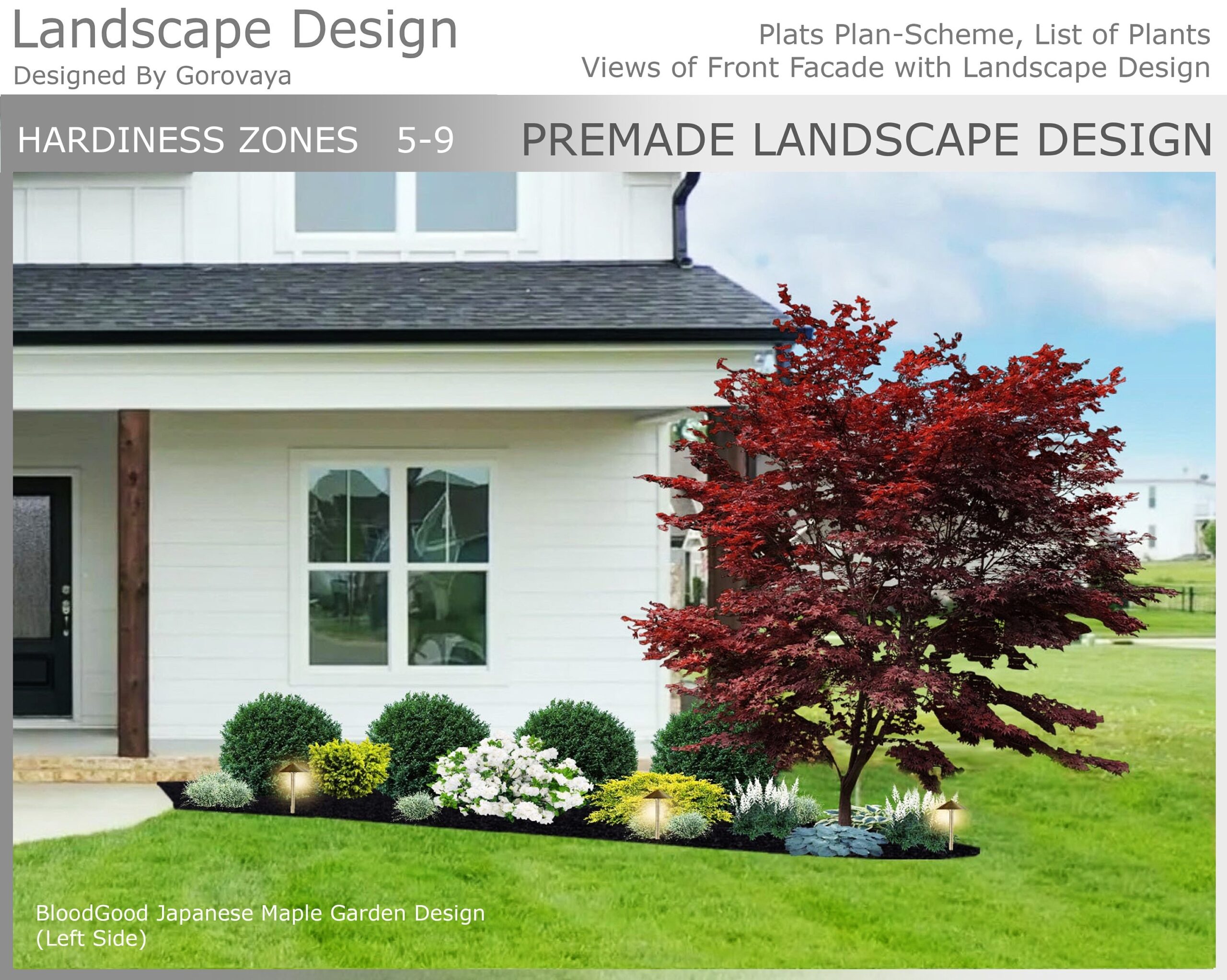 Japanese Maple Landscape Zone 5 9 Front Yard Design Instant Charm Elegance Landscape Design Landscape Premade Design Left Facing Etsy
