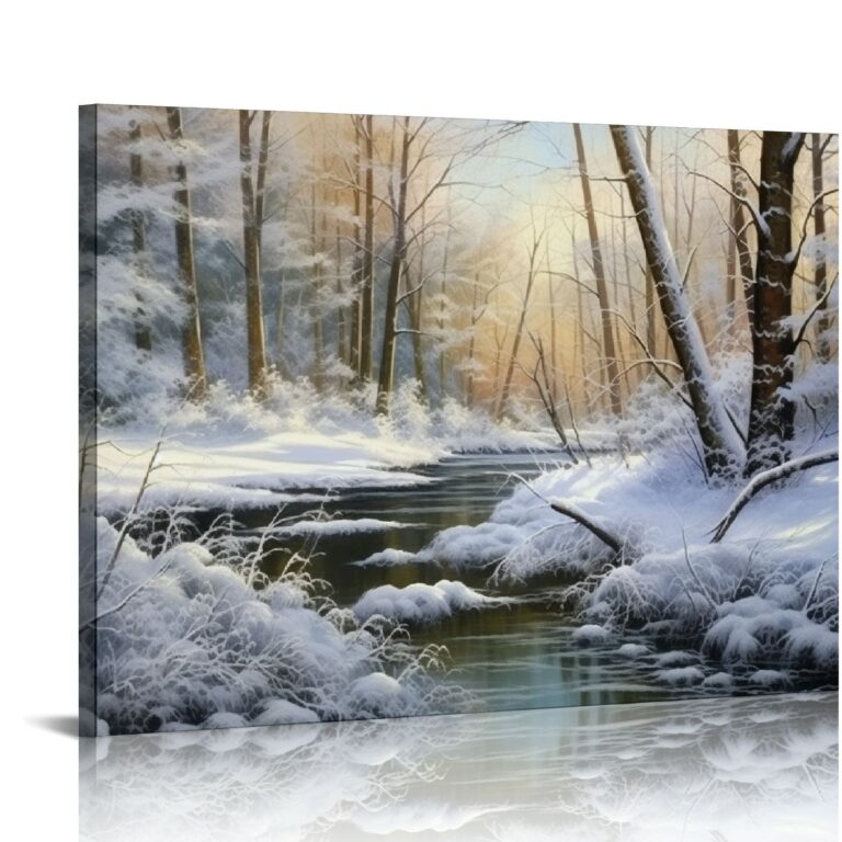 JEUXUS Canvas Prints Wall Art Winter Landscape With The Wood River 16x12 Walmart