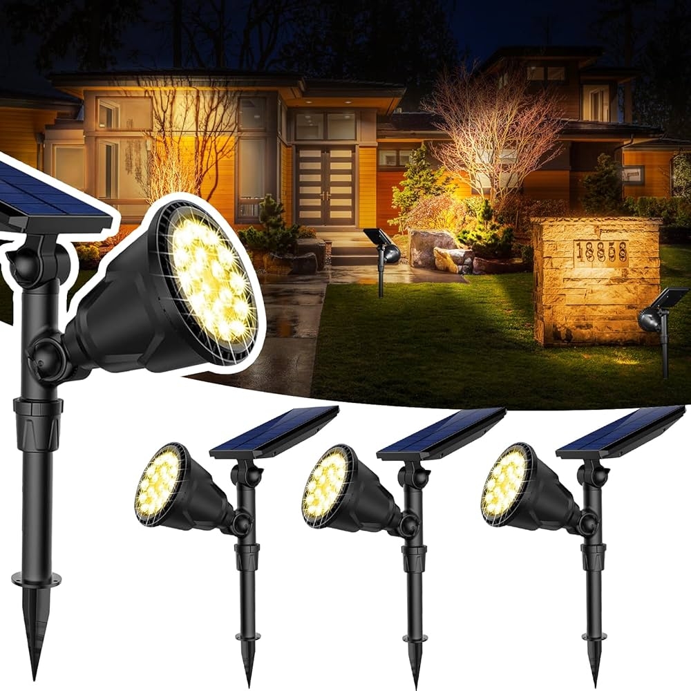 JSOT 600 Lumen Bright Solar Lights Outdoor Waterproof Solar Powered Landscape Spotlights Solar Walkway Lighting For Backyard Garden Pathway Driveway Path Wall Patio Decor Warm White 4 Pack Amazon