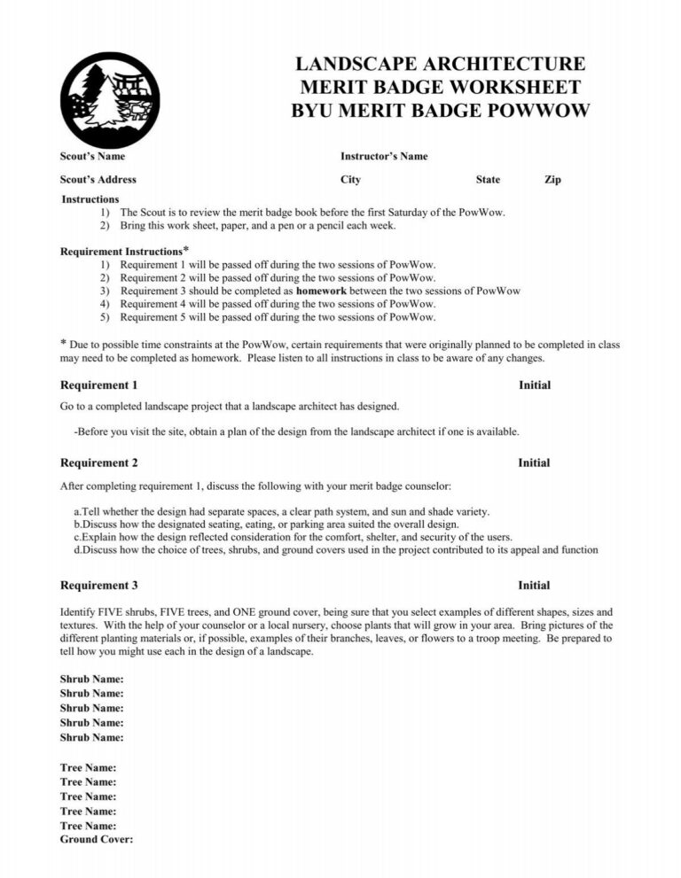LANDSCAPE ARCHITECTURE MERIT BADGE WORKSHEET BYU