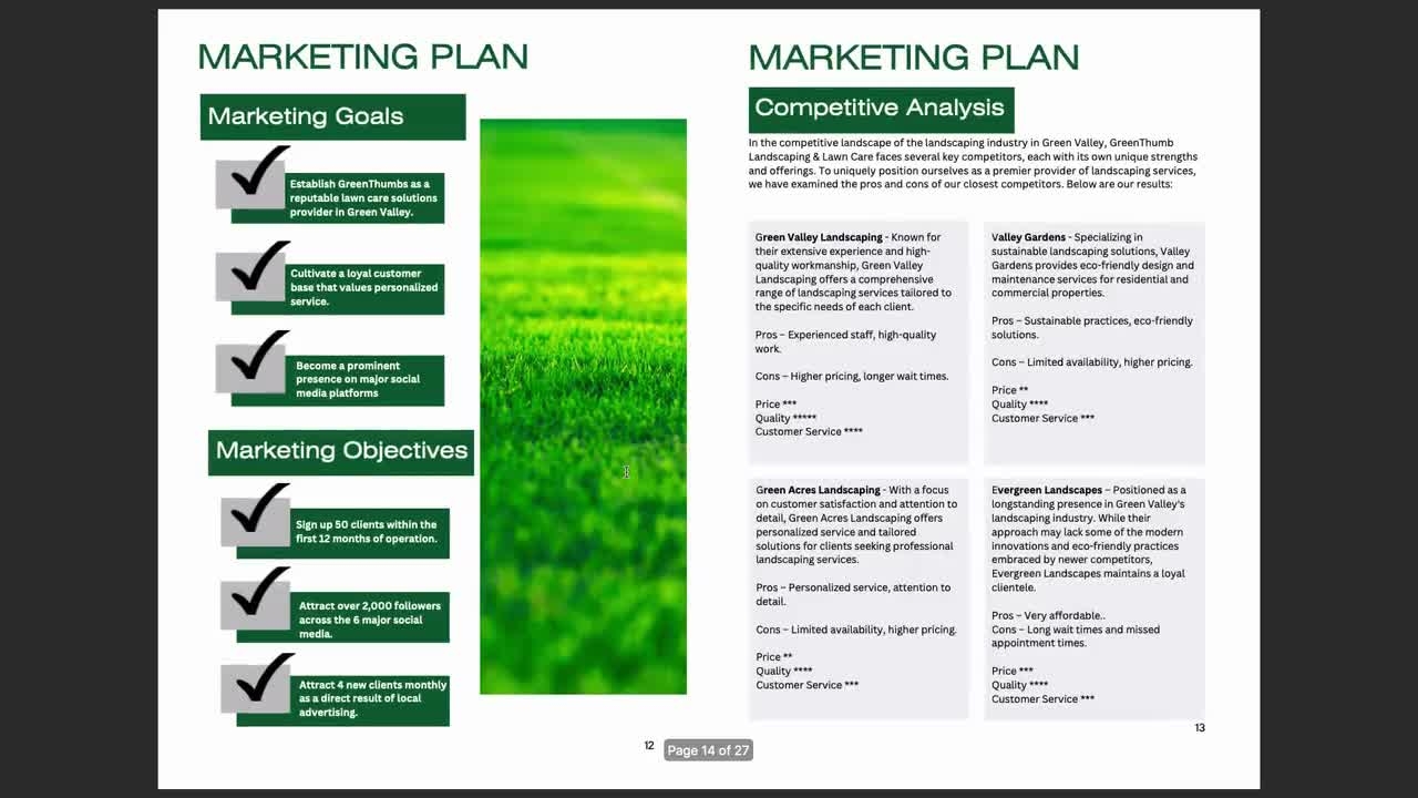 Landscape Business Plan Lawn Care Business Plan Template Business Plan Writing Guide Canva Template Easy To Edit Microsoft Word Etsy