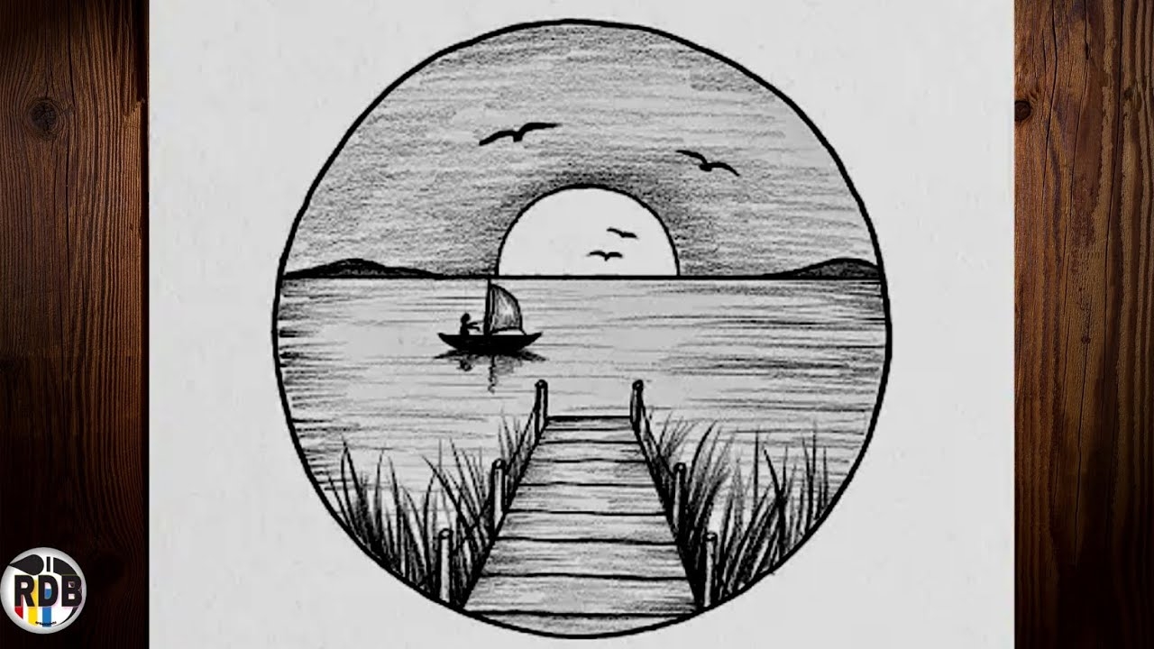 Landscape Drawing In A Circle Easy Drawings For Beginners Drawing School YouTube