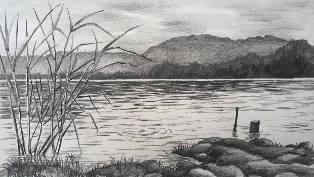 Landscape Drawing In Pencil Scenery Pencil Sketch Pencil Art YouTube