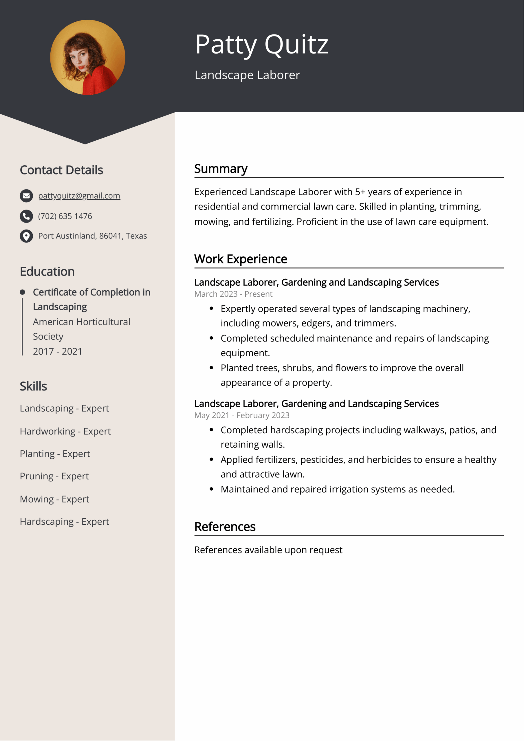 Landscape Laborer Resume Job Description Sample Guide