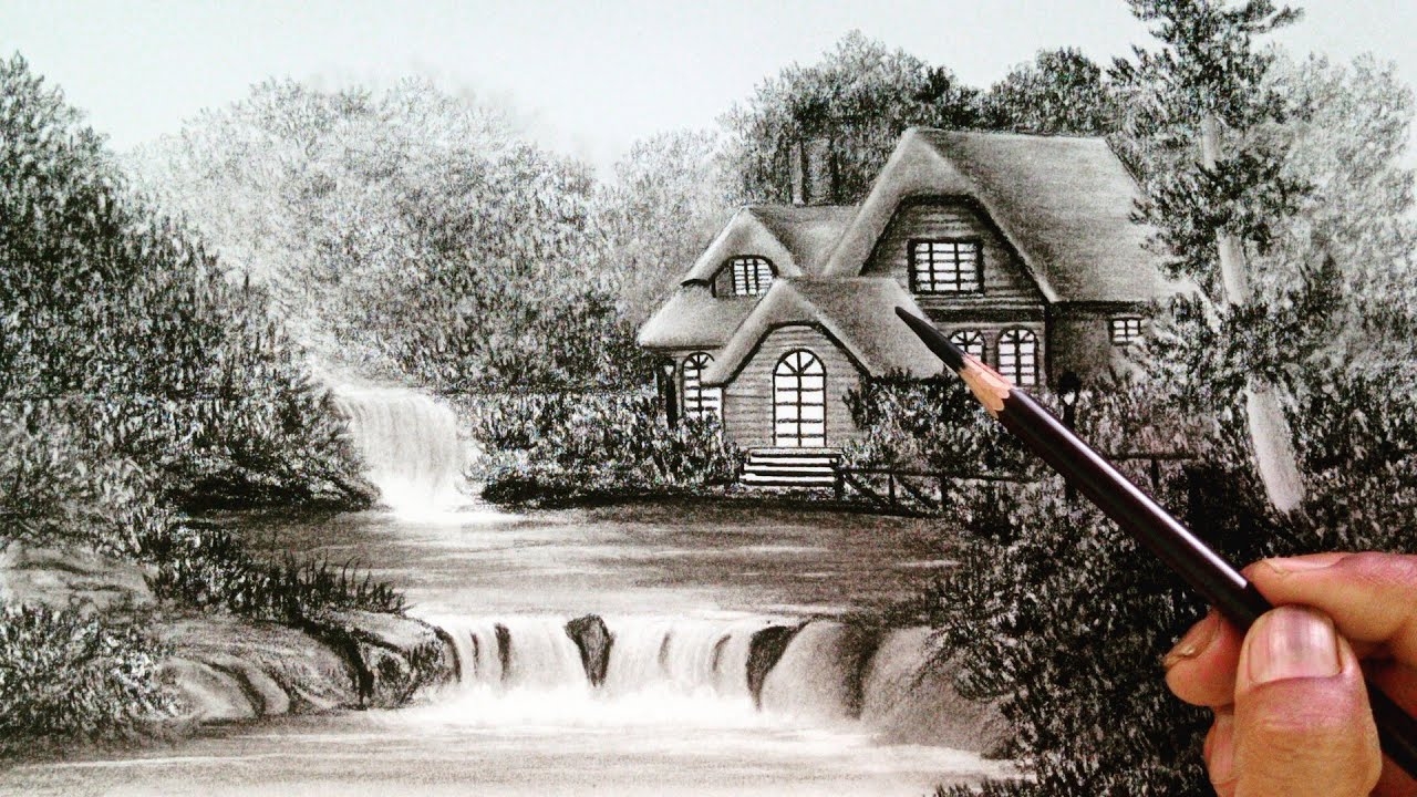 Landscape Scenery Sketch Drawing With Pencil Nature Drawing YouTube