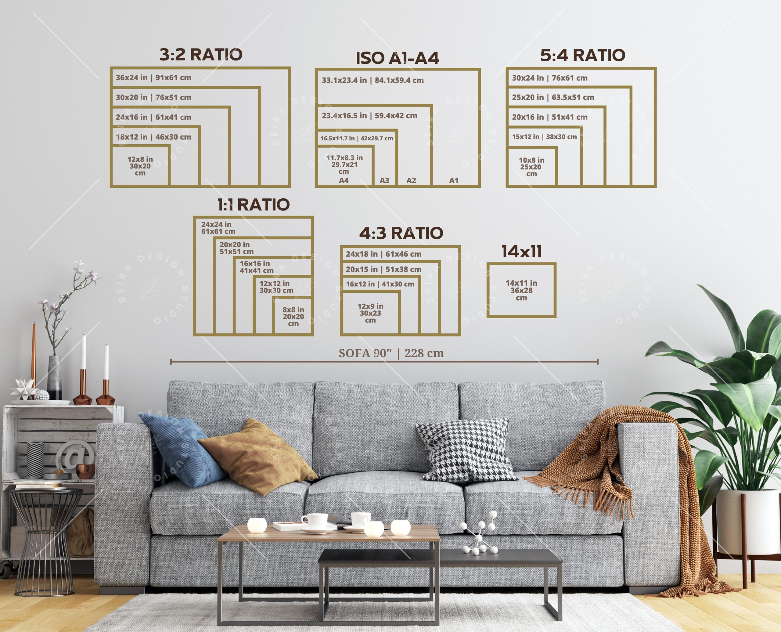 Landscape Wall Art Size Guide Standard Frame Sizes Guide Living Room Frame Sizes Poster Sizes Guide Etsy