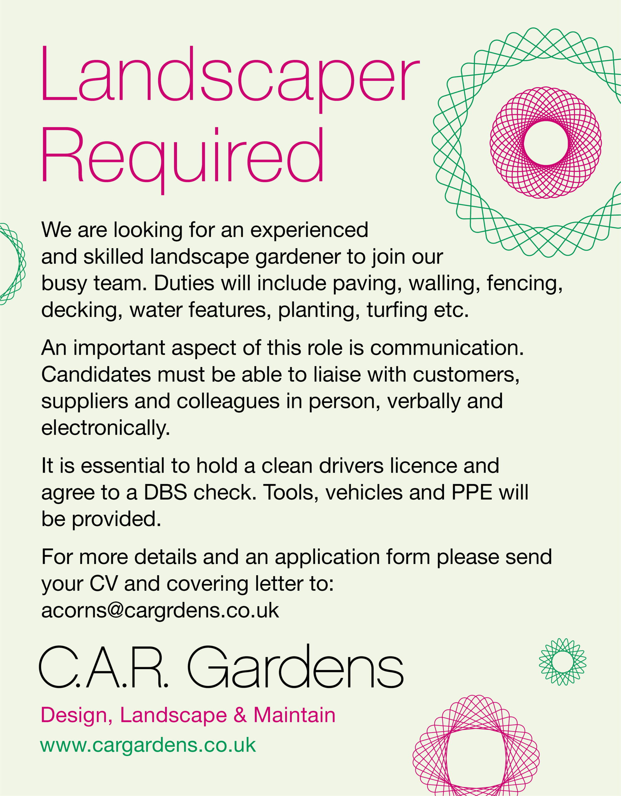 Landscaper Required C A R Gardens