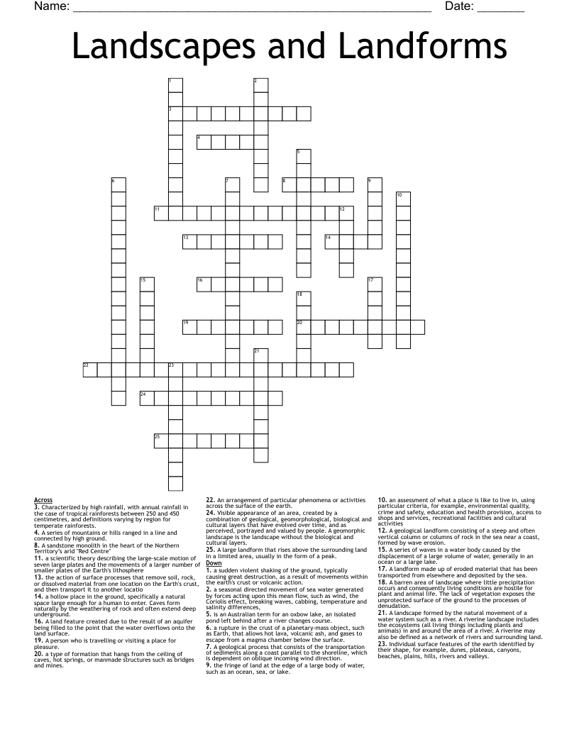 Landscapes And Landforms Crossword WordMint