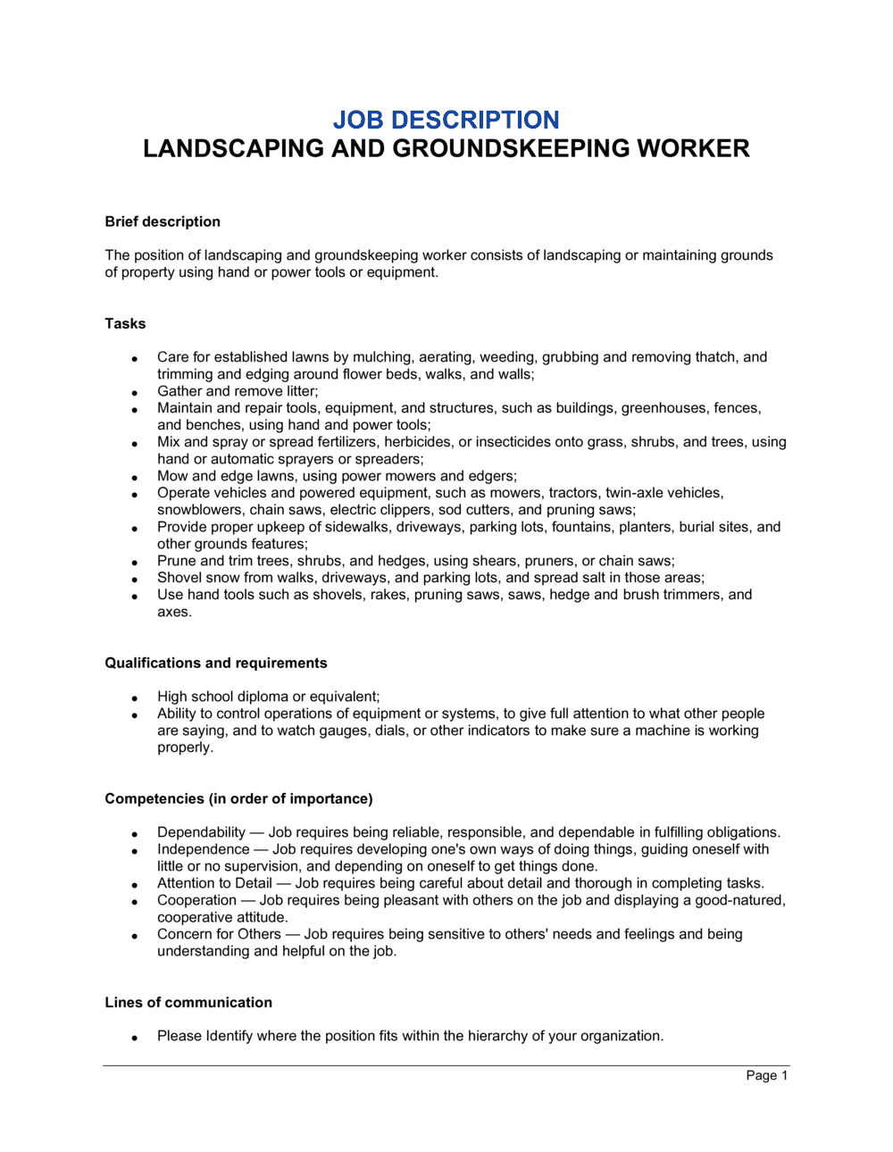 landscape job requirements