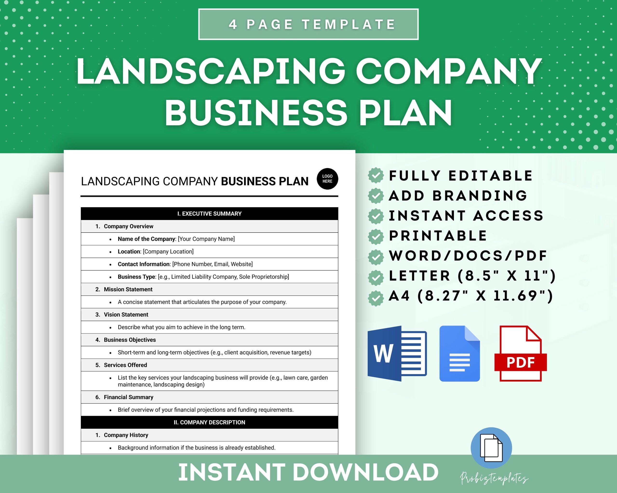 Landscaping Company Business Plan Template Landscape Business Strategy Outline Lawn Care Business Plan Landscaping Startup Plan Template Etsy