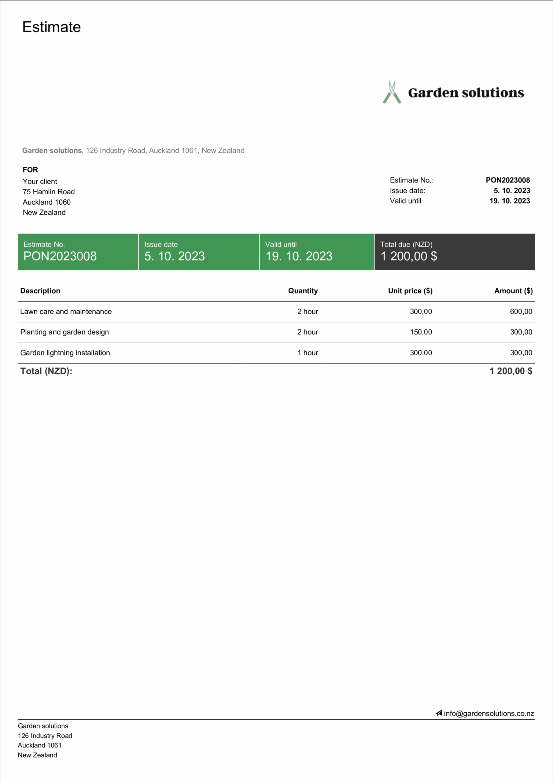 Landscaping Estimate Template Free Editable Billdu