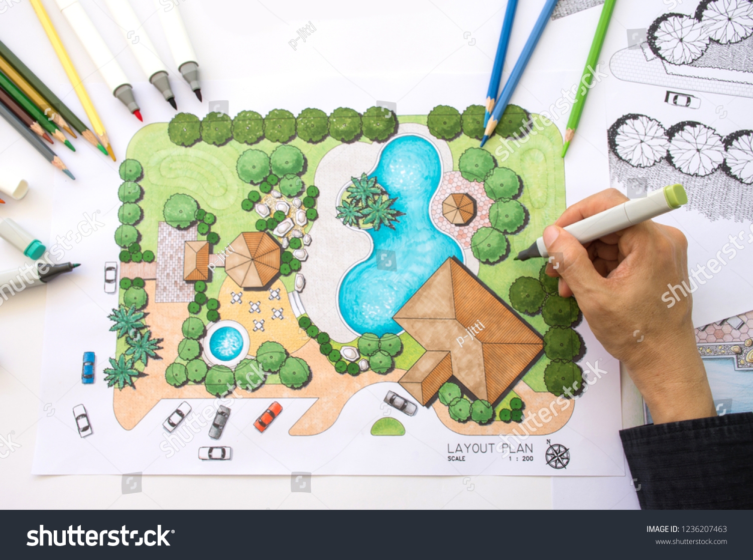 Layout Plan Clubhouse Landscape Design Garden Stock Photo 1236207463 Shutterstock