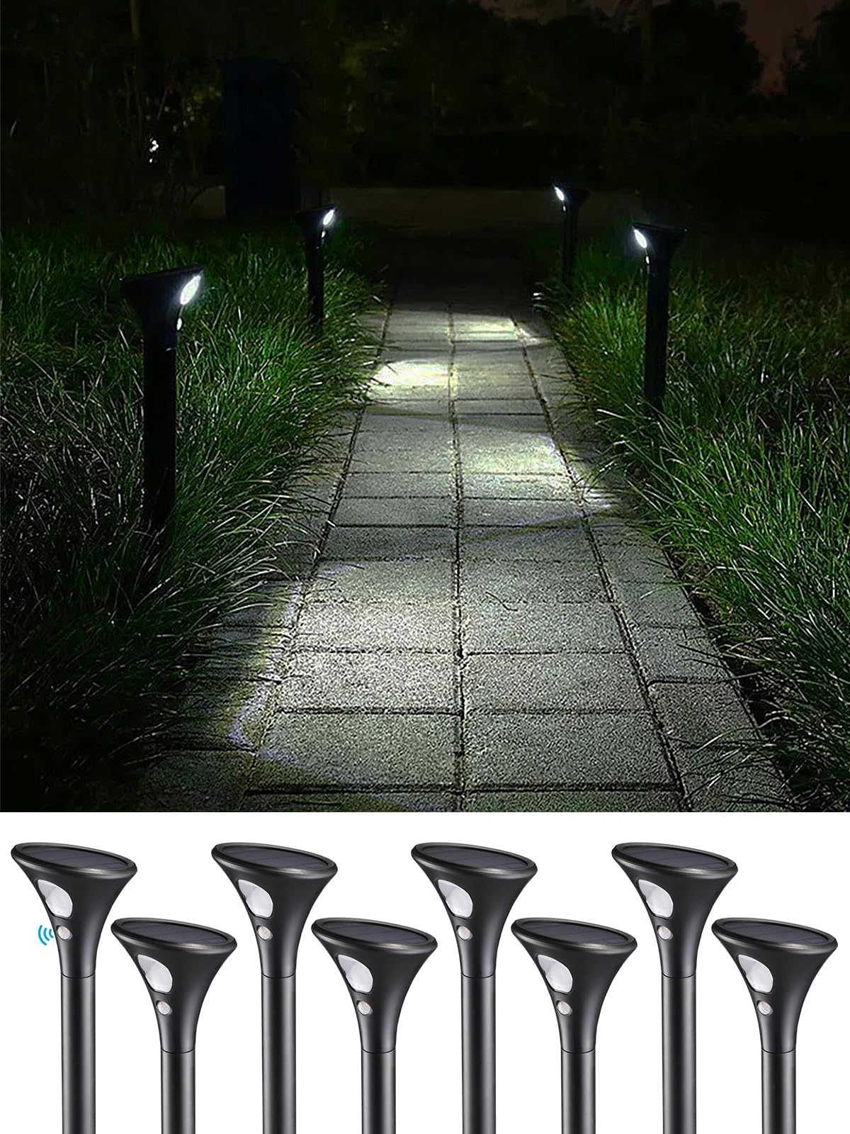 LEONLITE 8 Pack LED Solar Powered Motion Sensor Pathway Lights Battery Powered Outdoor Solar Landscape Lights Walkway Light For Yard Garden Lawn All Night Long Lighting 6500K Pure White Amazon