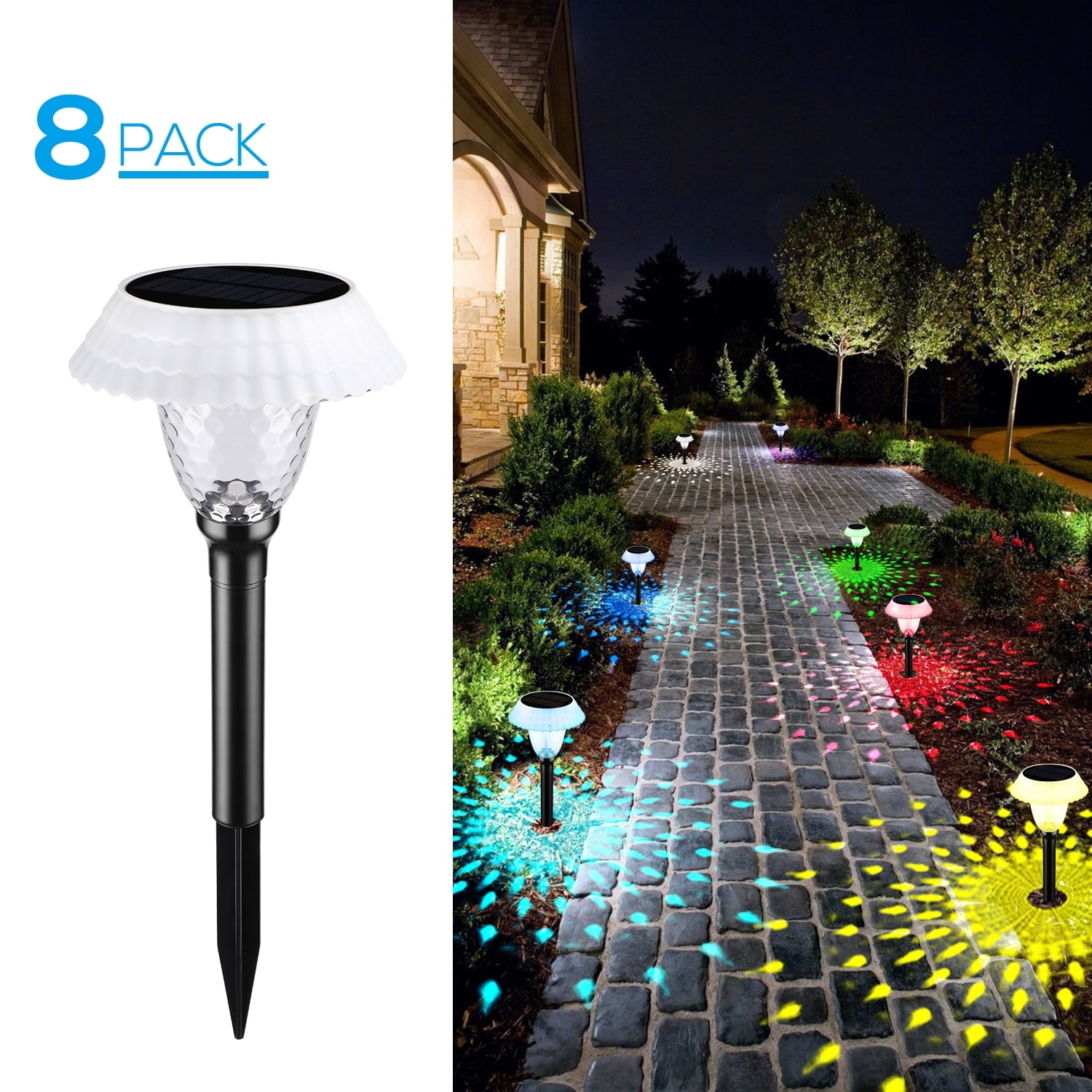 LEONLITE 8 Pack Solar LED Pathway Lights Multi Color Garden Lights 1200mA Battery Walmart
