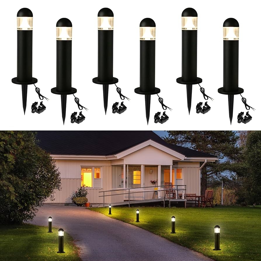 MOON DE AGE 6 Pack Low Voltage Landscape Pathway Lights 12V LED Bollard Light IP67 Waterproof Outdoor Driveway Walkway Wired Lights Included Connector Yard Garden Lawn 2700K Warm White Amazon