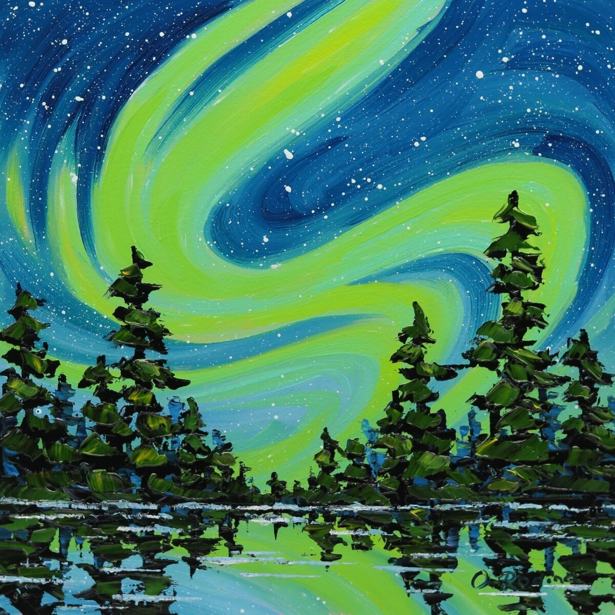 Northern Lights Landscape Oil Painting 8x8 Aurora Borealis Wall Art Night EBay