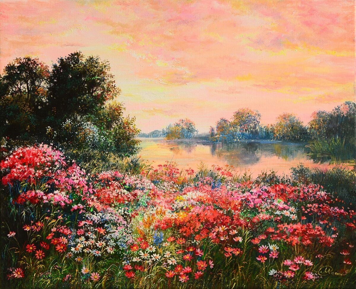Oil Painting Landscape Oil On Canvas Field Of Flowers Sunrise Home Decor River EBay