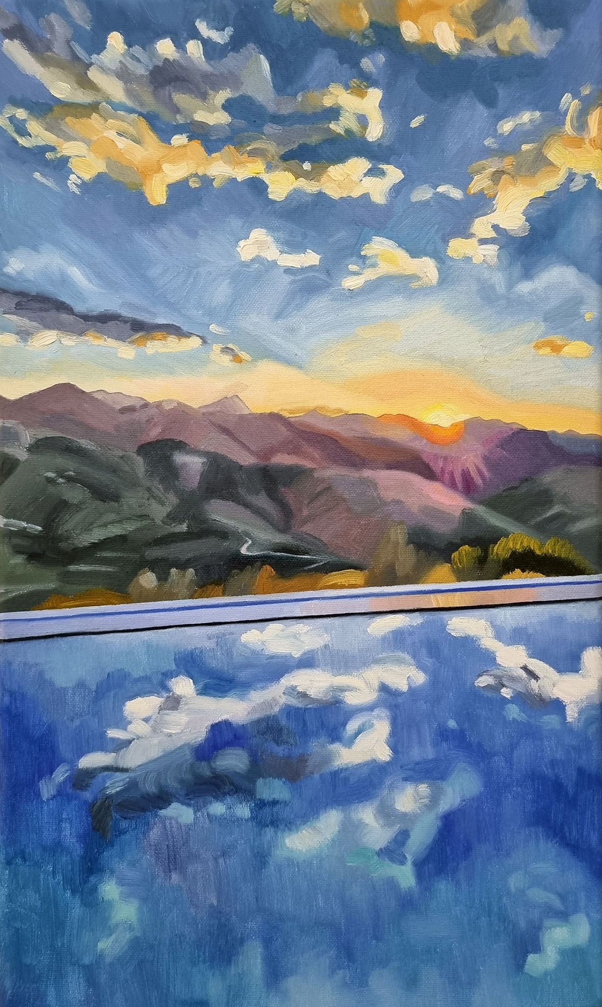 Original Art Sunrise By The Pool Landscape Painting ON SALE