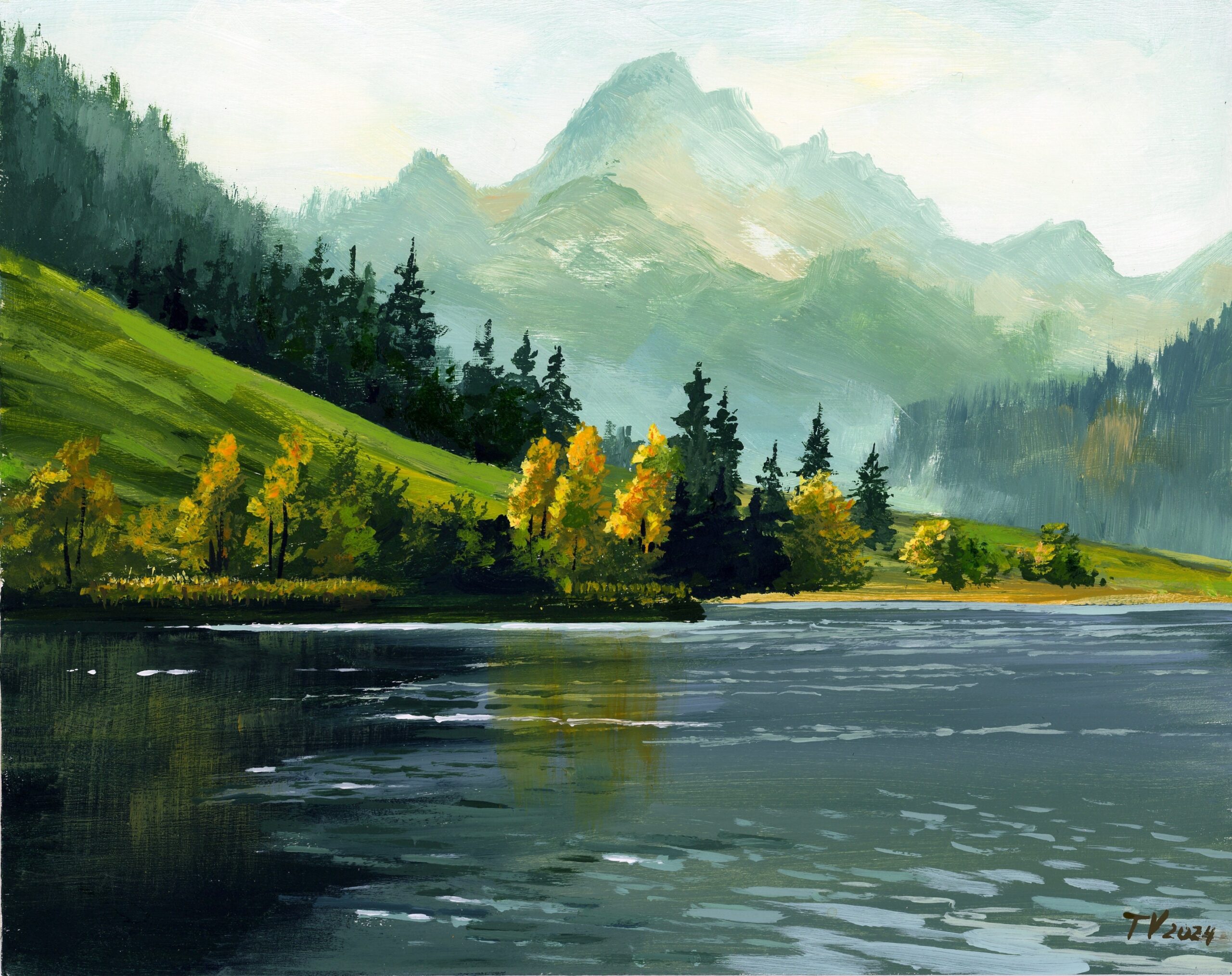 Original River Landscape Painting Acrylic Mountain Art 8x10 Etsy